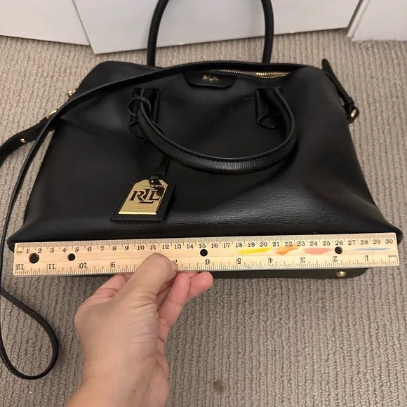 Lauren Ralph Lauren Black Leather Satchel Top Handle Crossbody Bag - Picture 15 of 16